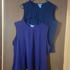 CJ Banks Set Of 2 Navy & Purple Tank Tops 100% Cotton Womens Plus Size 1X